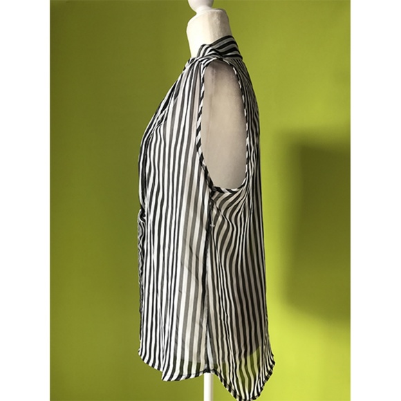 Windsor Attached Tie Accent Striped Sheer Top Sz L - Picture 3 of 8